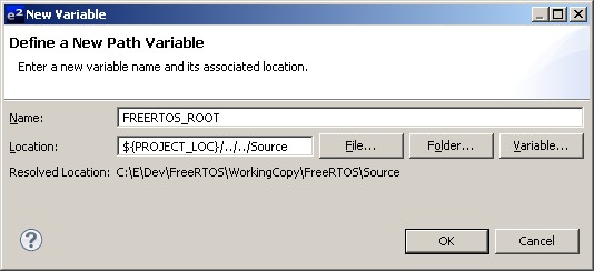 Use a relative path to set the Eclipse variable to the RTOS source directory