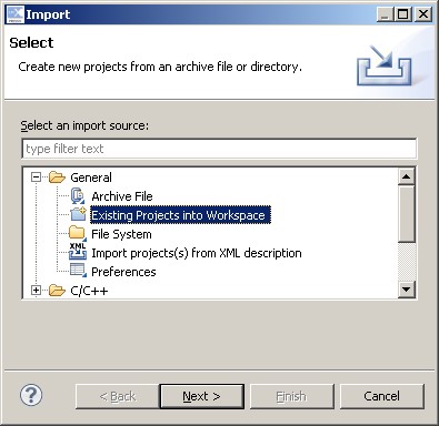 在 LPCXpresso IDE 中选择 Existing Project Into Workspace