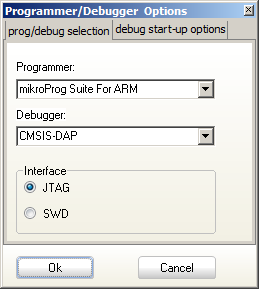 setting the MikroC Pro compiler debug options for the ARM Cortex-M processor