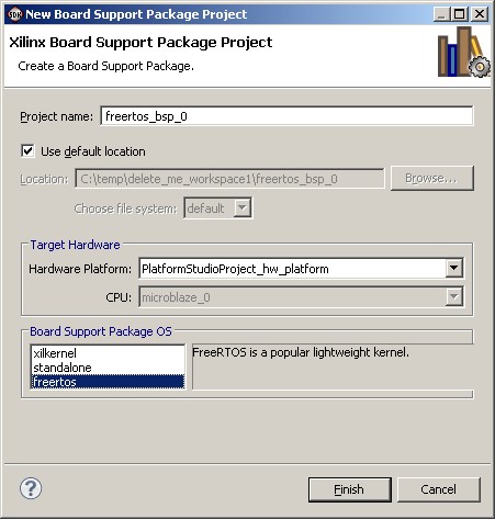 Selecting freertos as the board support package OS