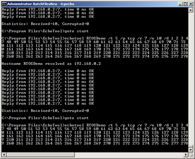 使用 echotool 向 FreeRTOS-Plus-TCP 回显服务器发送回显请求